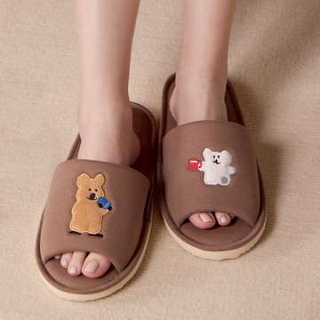 【YVONNE以旺傢飾】DINOTAENG 咖啡開口室內拖鞋-可可棕(M/L)