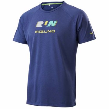 MIZUNO 美津濃 短袖上衣 男 女 中性 運動 路跑 吸濕排汗 夜暮藍 J2TAC50312