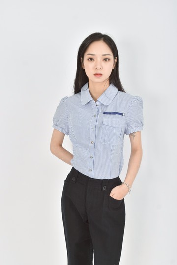 (S) theme春夏條紋藍色襯衫上衣