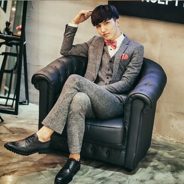 西裝外套西服套裝(三件套)-簡約霧黑質感男裝73hc4【獨家進口】【米蘭精品】