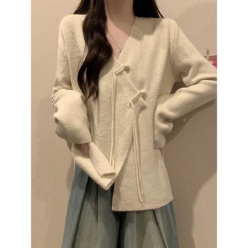 大碼女裝遮肚子小香風V領盤扣開衫女秋冬胖mm不規則寬松顯瘦毛衣