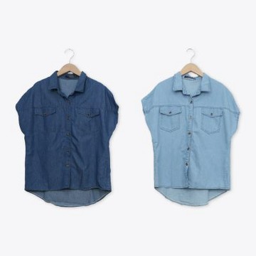 【MASTINA】襯衫領牛仔背心 淺藍 深藍(魅力商品)