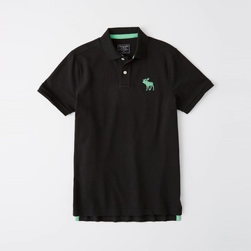 A&F 熱銷刺繡麋鹿短袖POLO衫-黑色