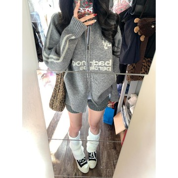 已售9642件💖灰色針織拉鏈開衫~  毛衣外搭   開衫外搭    休閒外套   慵懶風   設計感  早秋穿搭  外
