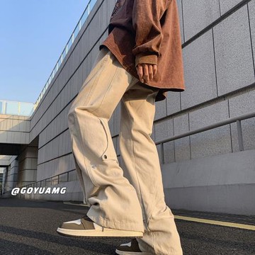 美式復古工裝褲男春秋新款直筒休閑褲男款垂感拖地褲男士伐木褲潮