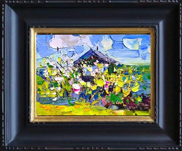 開花的樹繪畫原畫村莊藝術品厚塗油畫