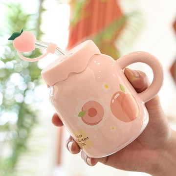台灣發貨💕ins創意高顏值 帶蓋吸管水杯 送女生禮品 水杯子 可愛陶瓷馬克杯 少女心 帶手把水杯 可愛陶瓷杯 可愛水杯