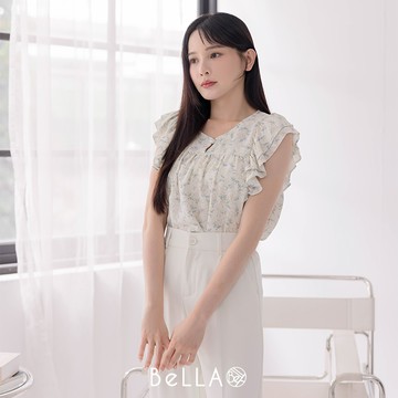 【1+1優惠】BeLLA 小花荷葉袖背心 活力黃