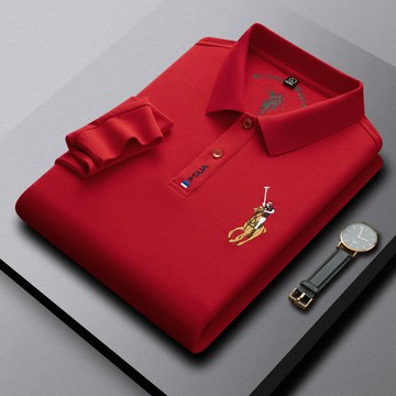 【新款熱賣】中年高檔有領刺繡t恤爸爸春季潮流體恤保羅官方純棉長袖polo衫男