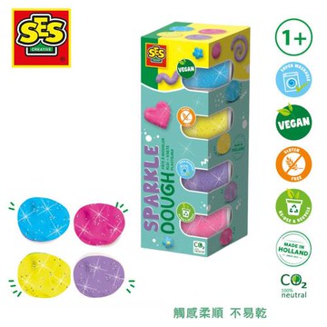 荷蘭SES 幼兒DIY快樂創意黏土-閃閃4色x90gr-00515