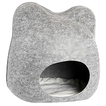 哈囉毛孩 貓頭造型可拆式羊毛氈貓窩 四季通用 淺灰/深灰  28 x 45 x 47cm  1個