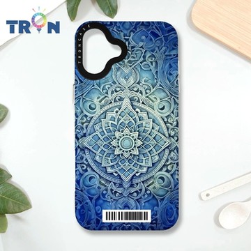 TRON IPHONE 16 PLUS 藍色漸層印度Henna幸運祝福圖騰 防摔 MAGSAFE 磁吸 太空載具殼 透白 手機殼