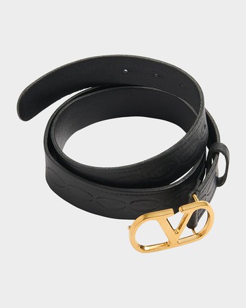 Men's Leather V Logo Buckle Belt