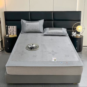 夏季刺繡提花冰藤席床席學生單人三件套席子冰絲涼席夏季床笠款冰