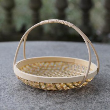 純手工竹編水果籃家用果盤點心盤圓形收納籃廚房火鍋蔬菜籃饅頭筐