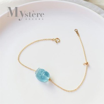 【my stere 我的時尚秘境】14K包金~天然海藍寶貔貅優雅手鍊