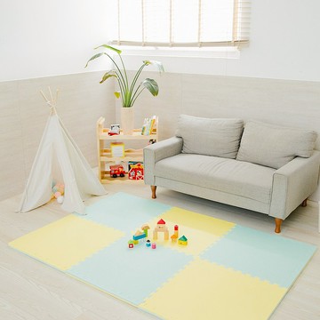 馬卡龍雙色地墊提袋組 | 厚度2cm | 黃&淺綠 | 6片入