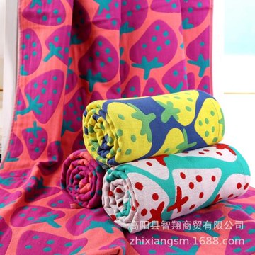 智陽毛巾四層提花草莓派對棉紗布浴巾成人款兒童款親膚柔軟超柔軟