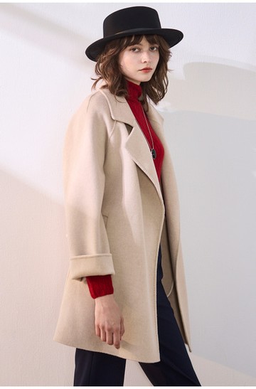 簡約翻領拉克蘭袖長版綁帶大衣