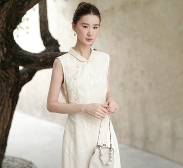 【玉瑤白】新中式復古中國風 立體繡花/改良旗袍