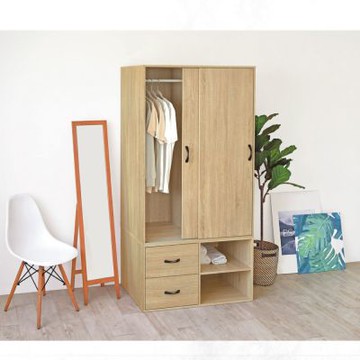 文創集 杜多3尺推門二抽簡易式中高衣櫃(二色可選)-90x54x180cm免組