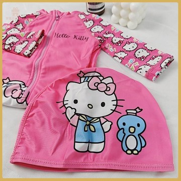 🟢儿童泳衣🟢兒童泳衣Hello kitty可愛女童防曬速干連體泳衣小童衝浪溫泉卡通