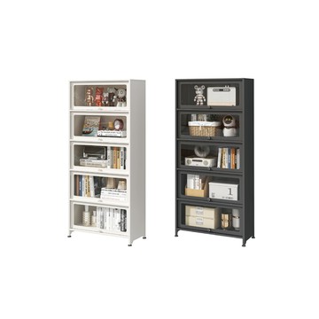 【慢慢家居】全碳鋼翻門防塵收納櫃展示櫃書櫃-五門80x35cm (鋼化玻璃門 儲物櫃 鐵藝收納櫃)翻門鋼製書櫃-五門80x35(黑色)