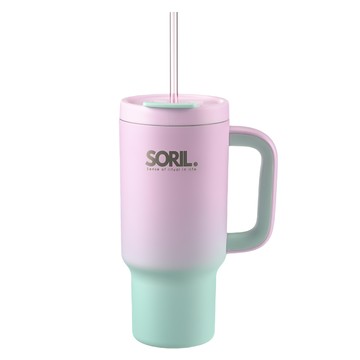 SORIL 防漏密封隨行杯 950ml 大容量 雙層真空保溫 不含BPA  漸層粉  1個