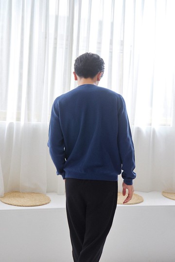 EVOPURE+ KENNETH 牡蠣紗無縫針織羅紋長袖上衣-深藍