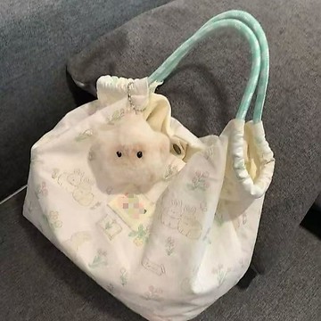 精心挑選 印花可愛兔子單肩包女學生韓版帆布包大容量手拎包通勤包 輕便 時尚包 帆布袋 肩背包 大容量包包 包包大容量