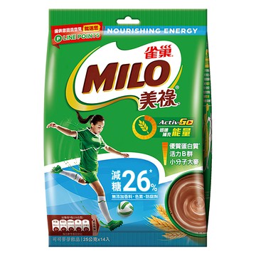 MILO 美祿 巧克力麥芽飲品 減糖配方 減糖26% 小分子大麥 優質蛋白  25g  14包  1袋