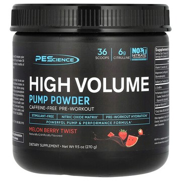 PEScience, High Volume，泵感支援粉，無咖啡萃取款，甜瓜漿果風味，9.5 盎司（270 克）