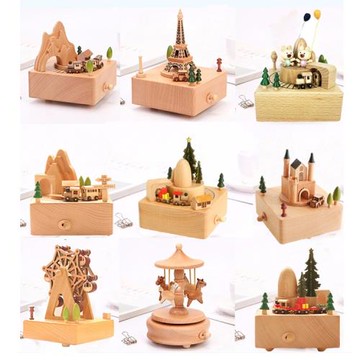 創意八音盒木質音樂盒女生旋轉木馬兒童情人節女朋友生日七夕禮物