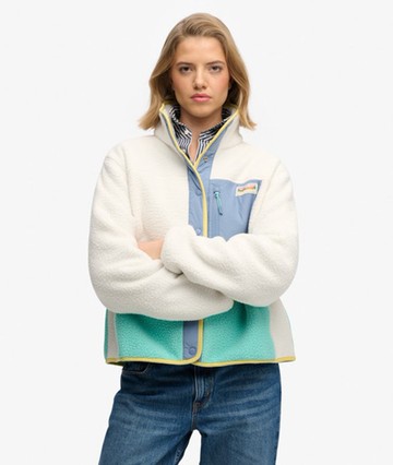 Superdry Women's Colour Block Fleece Jacket White Size: 6