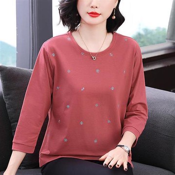 【巴黎精品】現貨+預購 高級寬鬆上衣七分袖罩衫T恤簡約大碼休閒大尺碼女裝百搭媽媽裝-圓領小印花2色a1lq6