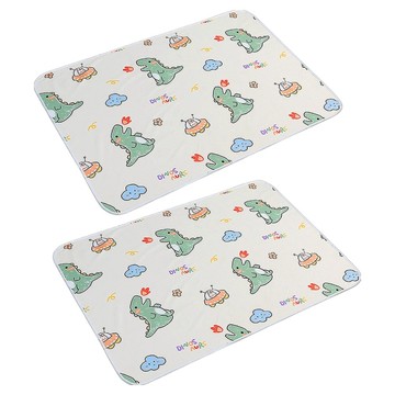 可機洗防水透氣保潔墊2入組 雙面可用  小恐龍 白色  迷你(70 x 50cm)