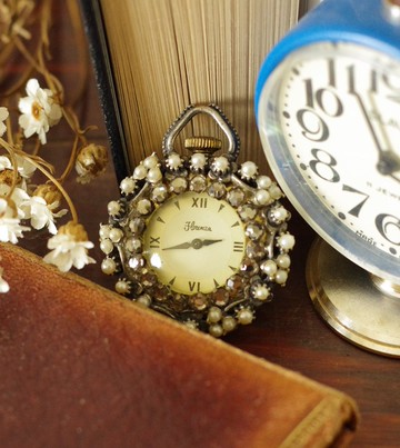 古董Florenza華麗珍珠發條錶懷錶 少見款  W460A