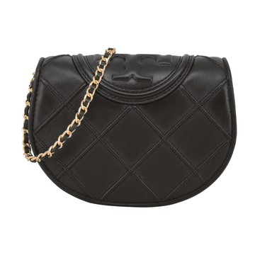 [平輸版] 【TORY BURCH】 FLEMING 羊皮翻蓋鍊條斜背包(迷你/黑)真品平輸