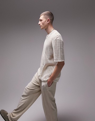 Topman oversized crochet texture t-shirt in ecru-White