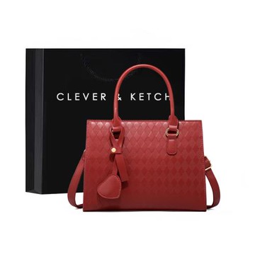 Clever&Ketch菱格紅色新娘包2025新款結婚用大容量手提托特包婚包