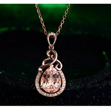 隔日到貨 2克拉 摩根石 吊墜 項鍊 水晶 鍍玫瑰金 項鏈 不退色N399