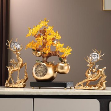 柿柿如意發財樹擺件中式高檔客廳電視柜博古架酒店裝飾搬家送禮物