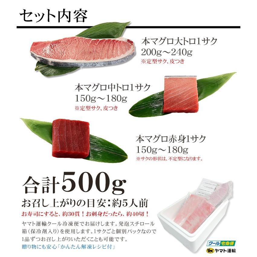 本マグロ大トロ中トロ赤身セット500g 送料無料 解凍レシピ付 刺身 食べ物《pbt-bf8》〈bf1〉yd9[[大中赤セット]