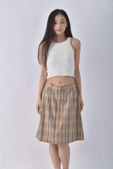 (M) key wear格紋棕色長裙