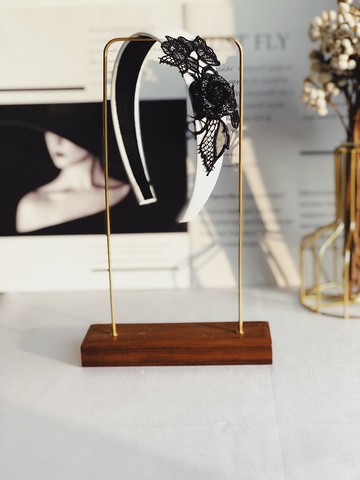 原創黑白玫瑰花相間髮箍