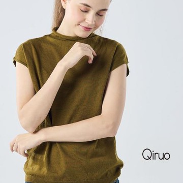 【Qiruo 奇若】秋冬專櫃針織短袖上衣0188A-70橄欖綠色小立領百搭