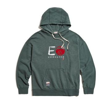 江戶勝 日系 男裝 大E字母連帽長袖T恤(墨綠色) #上衣