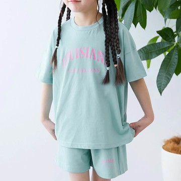 日本 devirock - 接觸涼感 寬版清爽短袖套裝-英文標語-薄荷綠