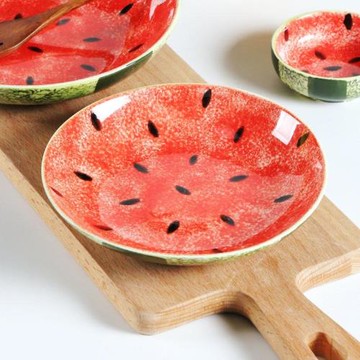 玖田燒陶瓷餐具套裝手繪西瓜盤子釉下彩菜盤可愛早餐盤高顏值碟子