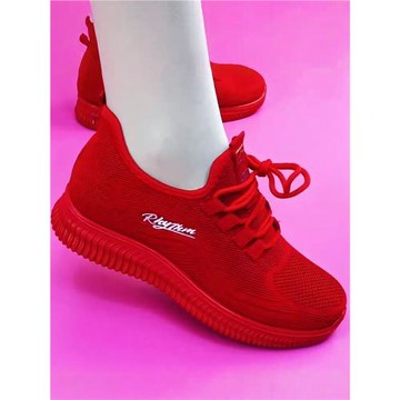 2025新款紅色本命年媽媽網面鞋百搭飛織運動休閑ins跑步潮女單鞋